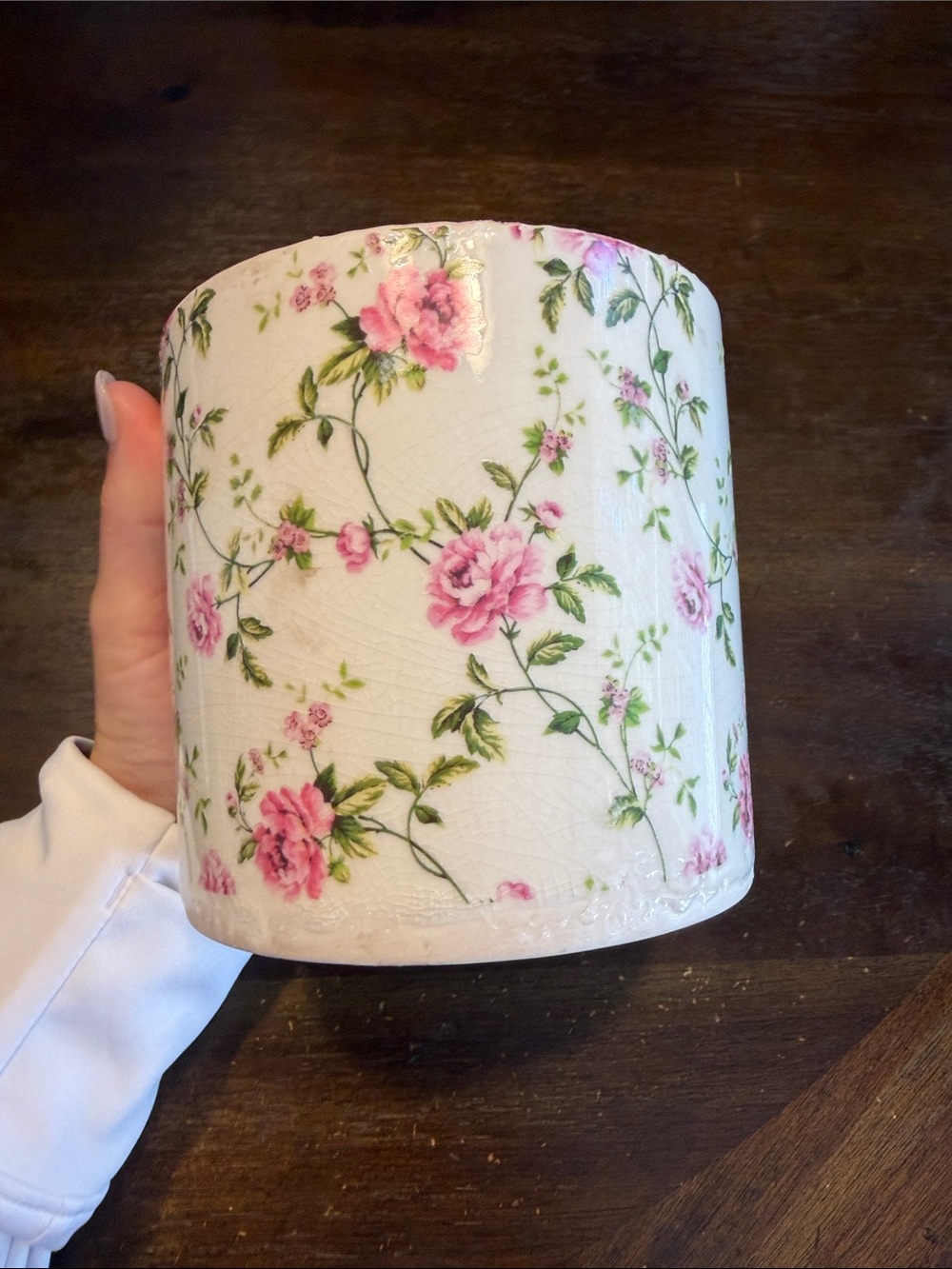 Floral Ceramic Vase - Pink Rose Pattern